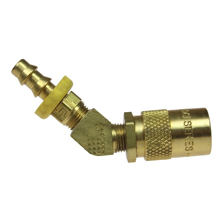 1/4 Moldflow Coupler Valved 1/4 ID Hose 45°